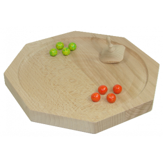 Jeu en bois de La Toupie Pousse Billes / Piste pour toupie