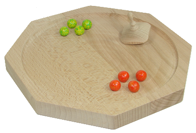 Jeu en bois de La Toupie Pousse Billes / Piste pour toupie