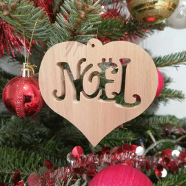 Coeur Noël en bois décoration sapin