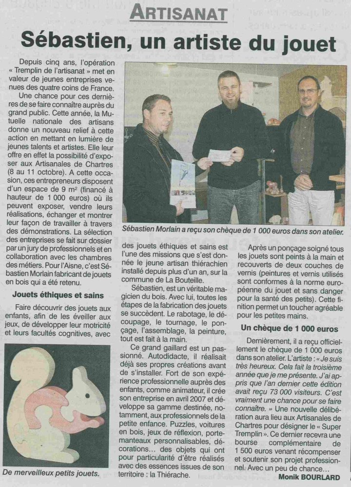 Article de L'Aisne Nouvelle sur Un Monde de Bois, octobre 2010
